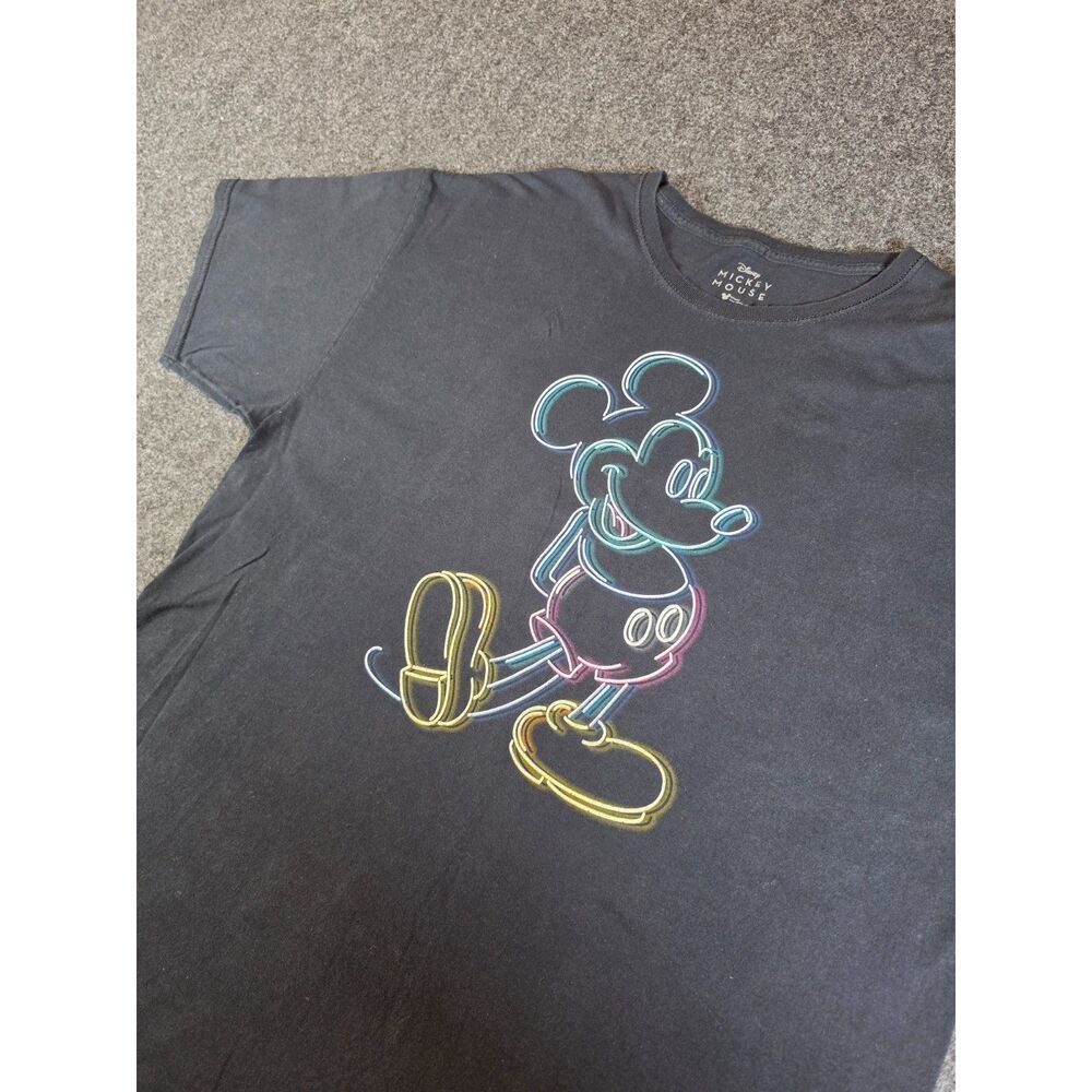 Disney Mickey Mouse Men's XL Black T Shirt Neon Outline Graphic Tee